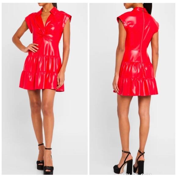 ALICE & OLIVIA Mila Cherry Red 🍒 Vegan Leather Mini Dress - Picture 8 of 14